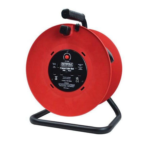 Faithfull Power Plus Open Drum Cable Reel 240V 13A 2-Socket 50m