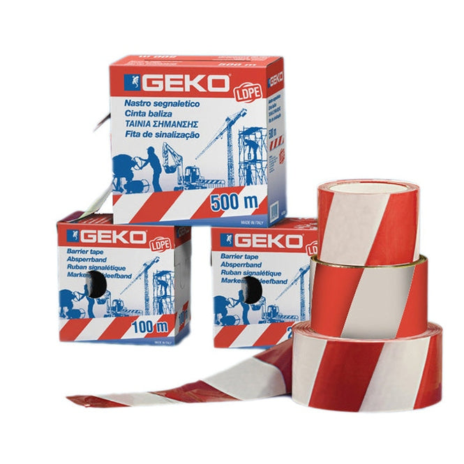 Geko Red and White Barrier Tape 500m