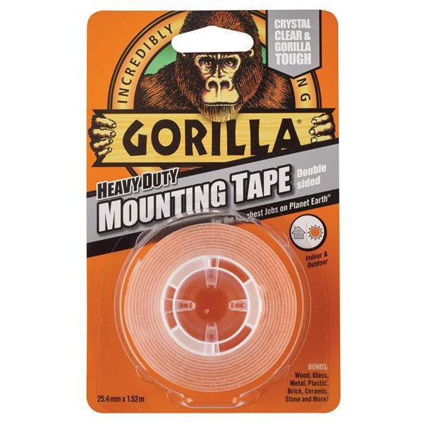 Gorilla Glue Gorilla Heavy-Duty Mounting Tape 25.4mm x 1.52m Crystal Clear - Watson Hire
