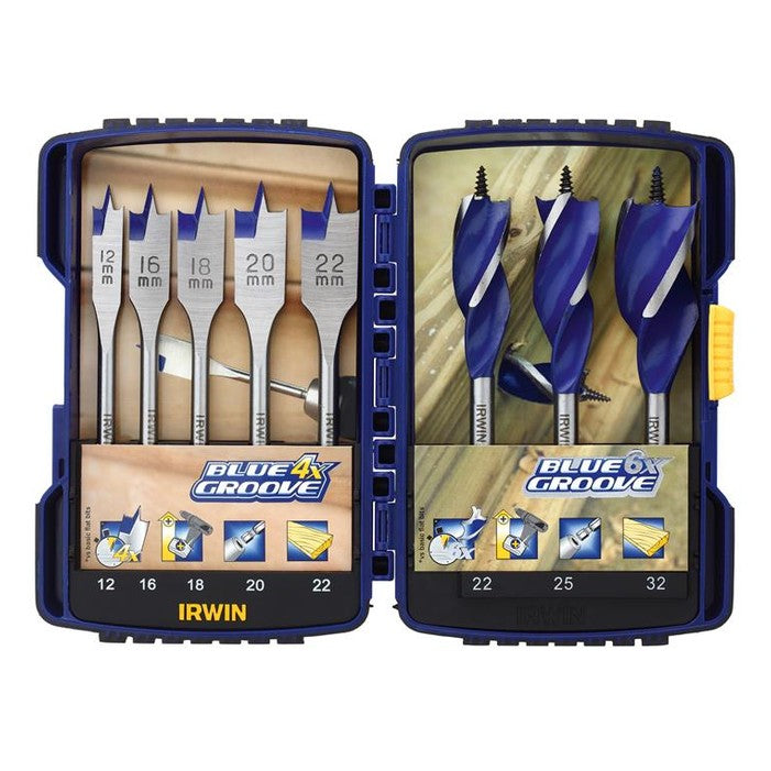 IRWIN® Blue Groove Auger & Flat Drill Bit Set, 8 Piece