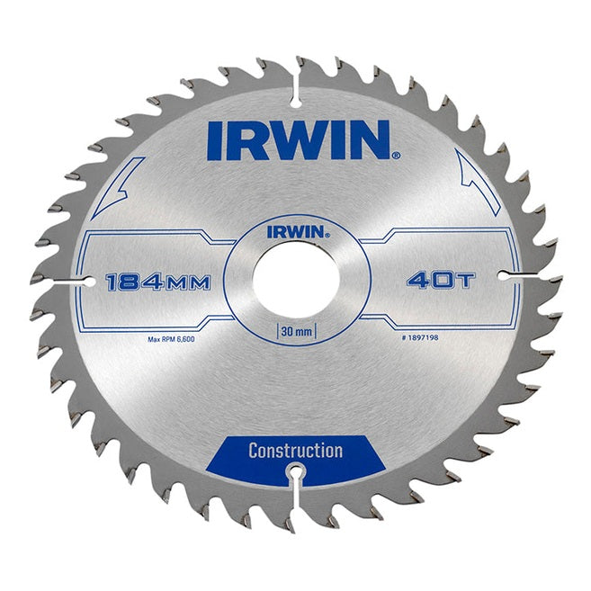 IRWIN® Construction Circular Saw Blade 184 x 30mm x 40T ATB - Watson Hire