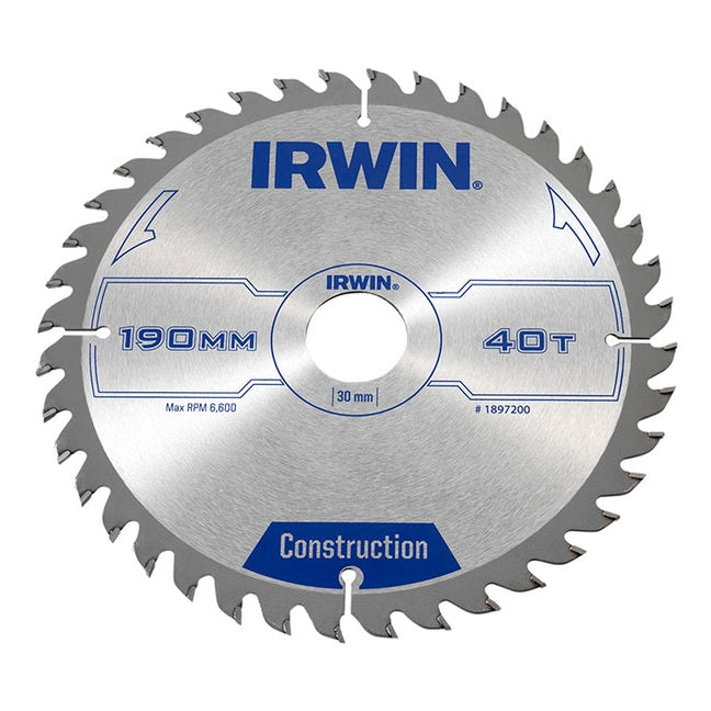 IRWIN® Construction Circular Saw Blade 190 x 30mm x 40T ATB
