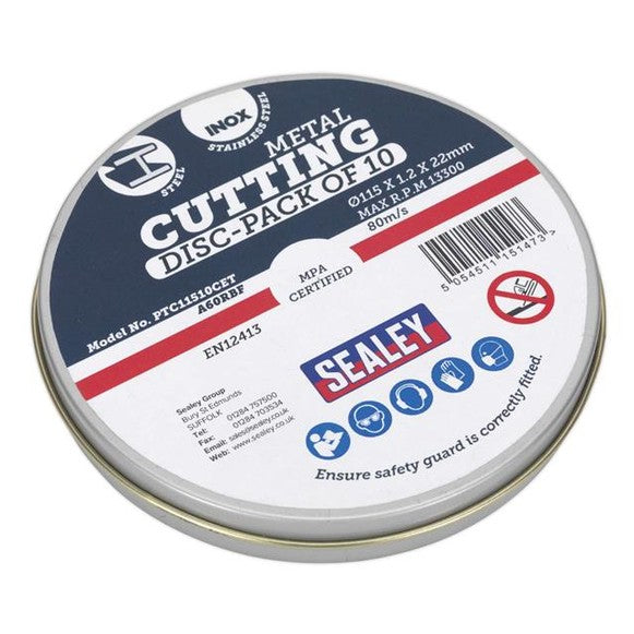 SEALEY 115 X 1.2MM CUTTING DISC Ø22MM BORE - PACK OF 10