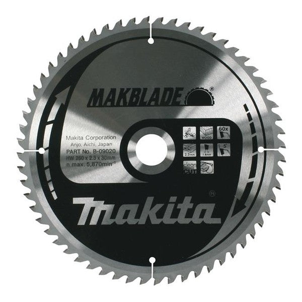Makita B-09020 MAKBLADE PLUS® TCT Circular Saw Blade 260 x 30mm x 60T