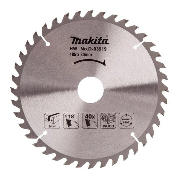 Makita D-03919 TCT Circular Saw Blade 185 x 30mm x 40T - Watson Hire