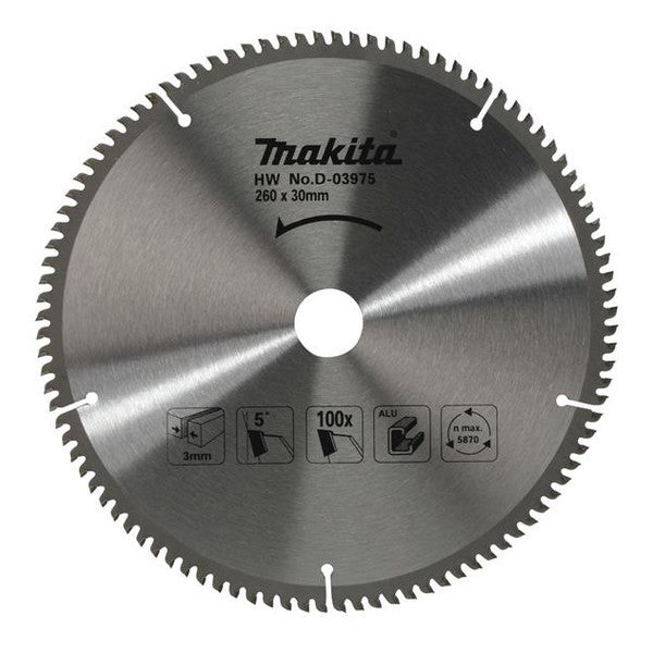 Makita D-03975 TCT Mitre Saw Blade 260 x 30mm x 100T - Watson Hire