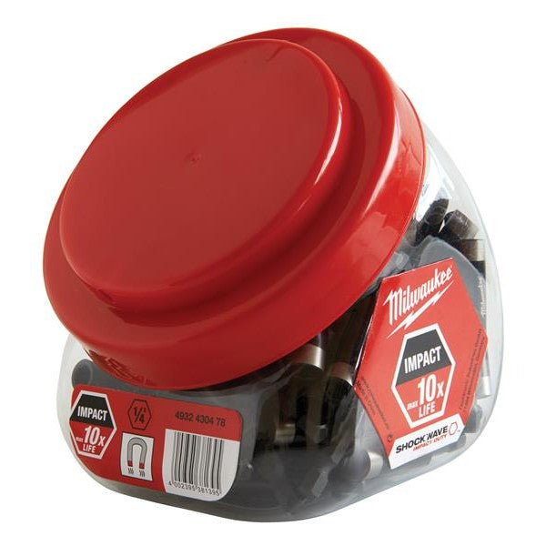 Milwaukee Power Tools SHOCKWAVE™ Magnetic Bit Holder 60mm (Jar of 100)
