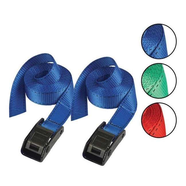 Master Lock Lashing Strap with Metal Buckle, Coloured 5m 150kg (Pack 2)