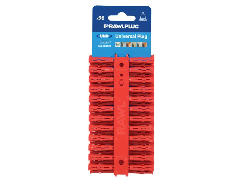Rawlplug Red UNO® Plugs 6 x 28mm (Card 96)