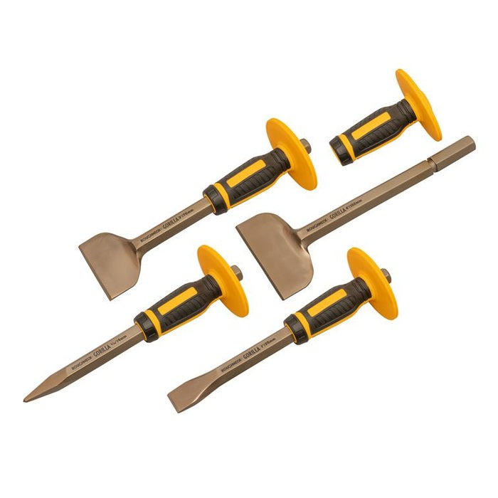 Roughneck Bolster & Chisel Set with Non-Slip Guards, 4 Piece