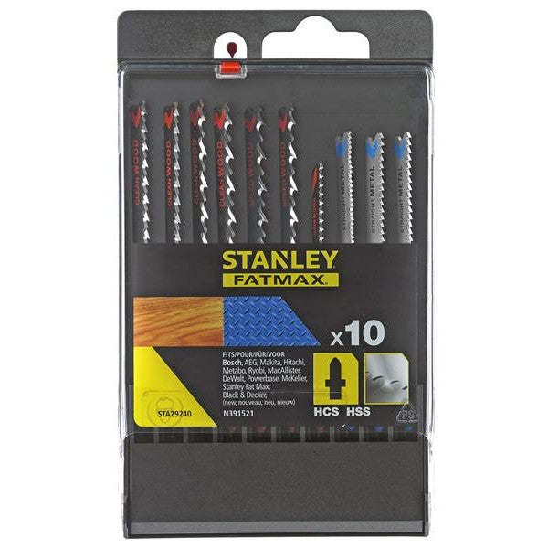 STANLEY® FatMax® Mixed T-Shank Jigsaw Blade Set, 10 Piece
