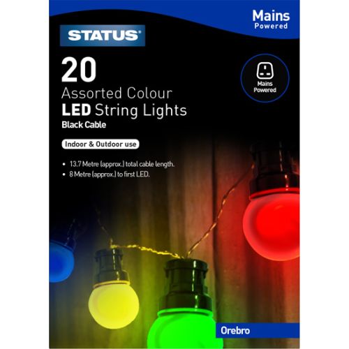 OREBRO 20 LED ASSORTED COLOUR INDOOR/OUTDOOR MAINS POWERED STRING LIGHTS