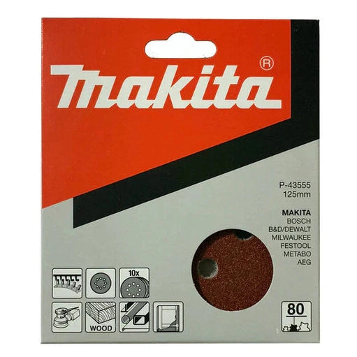 MAKITA VELCRO RED ABRASIVE DISC 125MM PUNCHED 80G 10 PACK