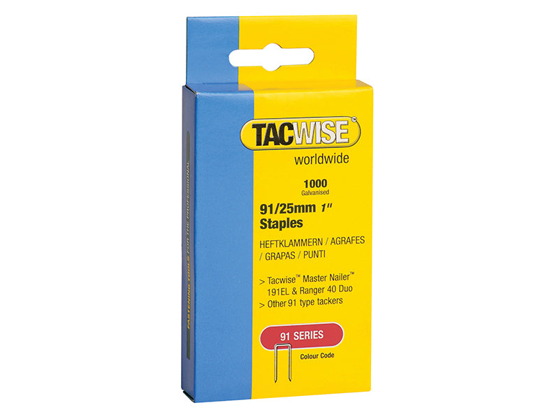 Tacwise 91 Narrow Crown Staples 25mm - Electric Tackers (Pack 1000)