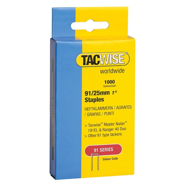 Tacwise 91 Narrow Crown Staples 25mm - Electric Tackers (Pack 1000)