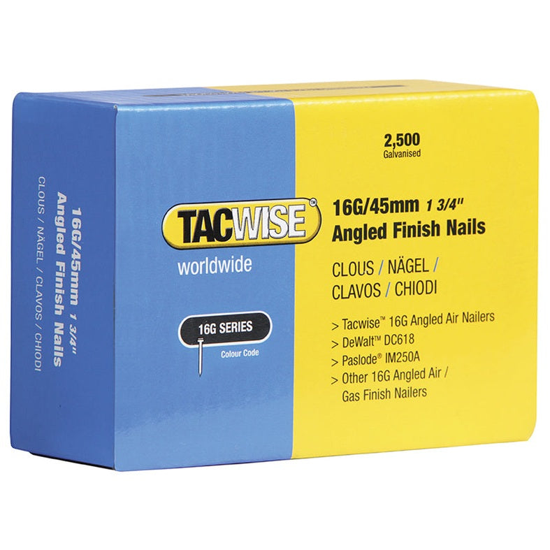 Tacwise 16G Angled Finish Nails 45mm for DC618K (Pack 2500)