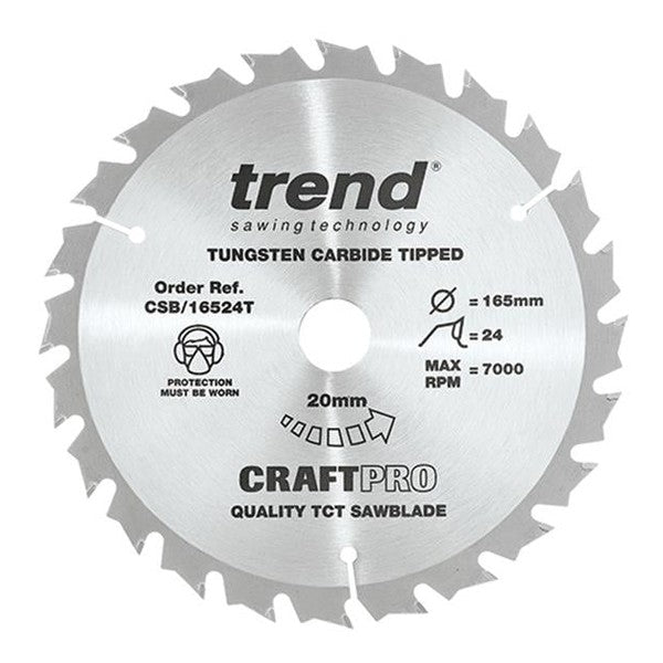 Trend CSB/16524T Craft Pro Thin Kerf Saw Blade 165 x 20mm x 24T