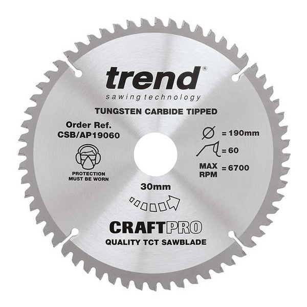 Trend CSB/AP19060 Craft Pro Saw Blade for Aluminium & Plastic 190 x 30mm x 60T