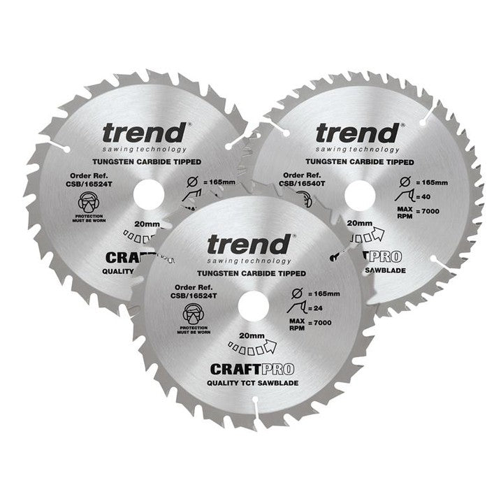 Trend CraftPro Cordless Saw Blade 165 x 20mm x 24T/40T (Pack 3)