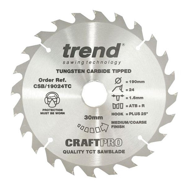 Trend CSB/19024TC CraftPro Cordless Saw Blade 190 x 30mm x 24T