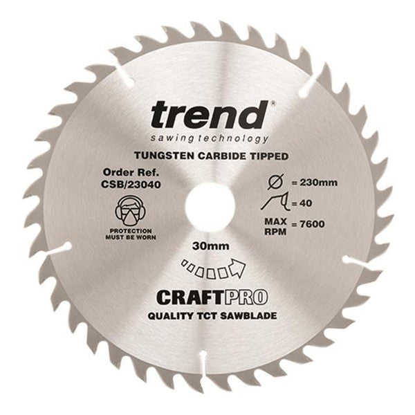 Trend CSB/23040 Craft Pro Saw Blade 230 x 30mm x 40T - Watson Hire