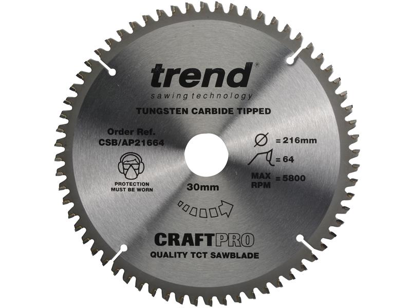 Trend CSB/AP21664 CraftPro Mitre Saw Blade 216 x 30mm x 64T