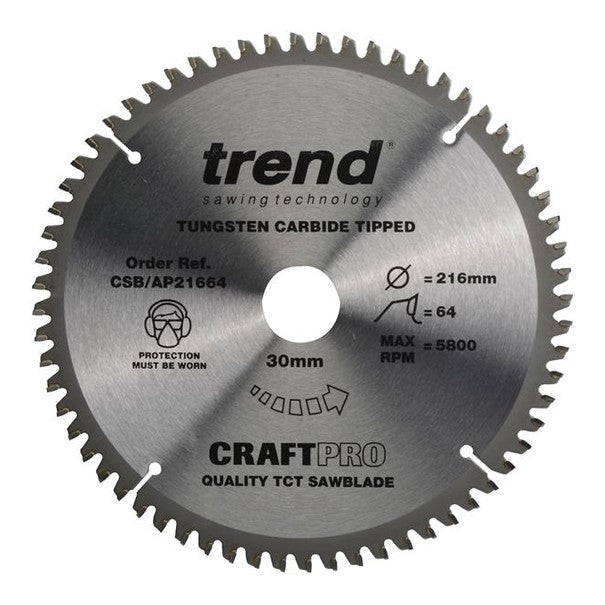 Trend CSB/AP21664 CraftPro Mitre Saw Blade 216 x 30mm x 64T