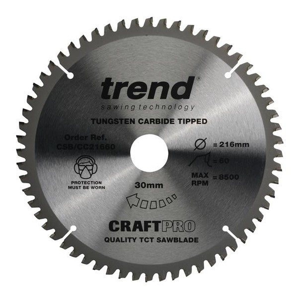 Trend CSB/CC21660 CraftPro Mitre Saw Blade 216 x 30mm x 60T