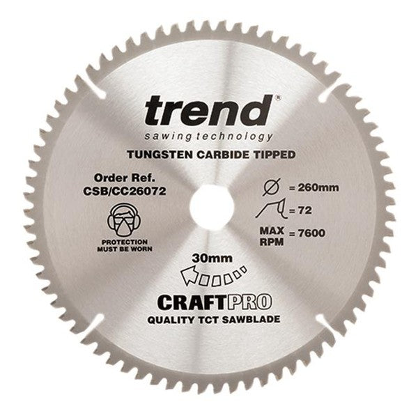 Trend CSB/CC26072 CraftPro Mitre Saw Blade 260 x 30mm x 72T