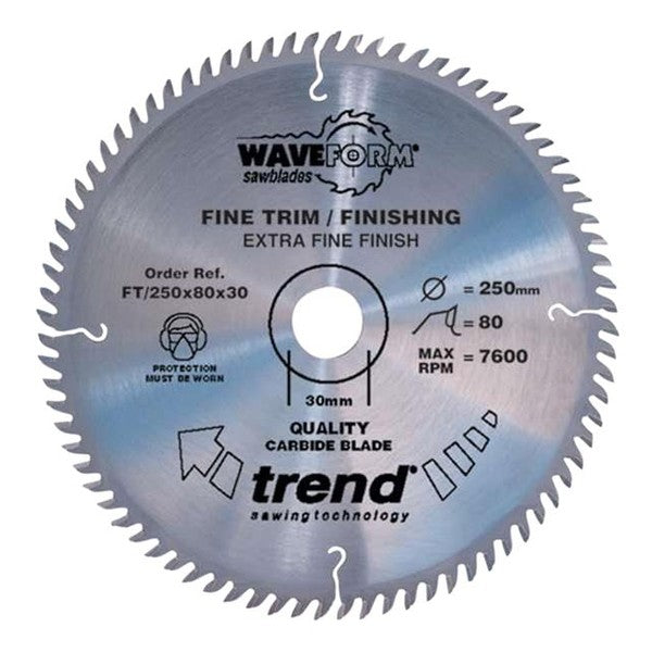 Trend WaveForm Fine Trim Saw Blade 250 x 30mm x 80T