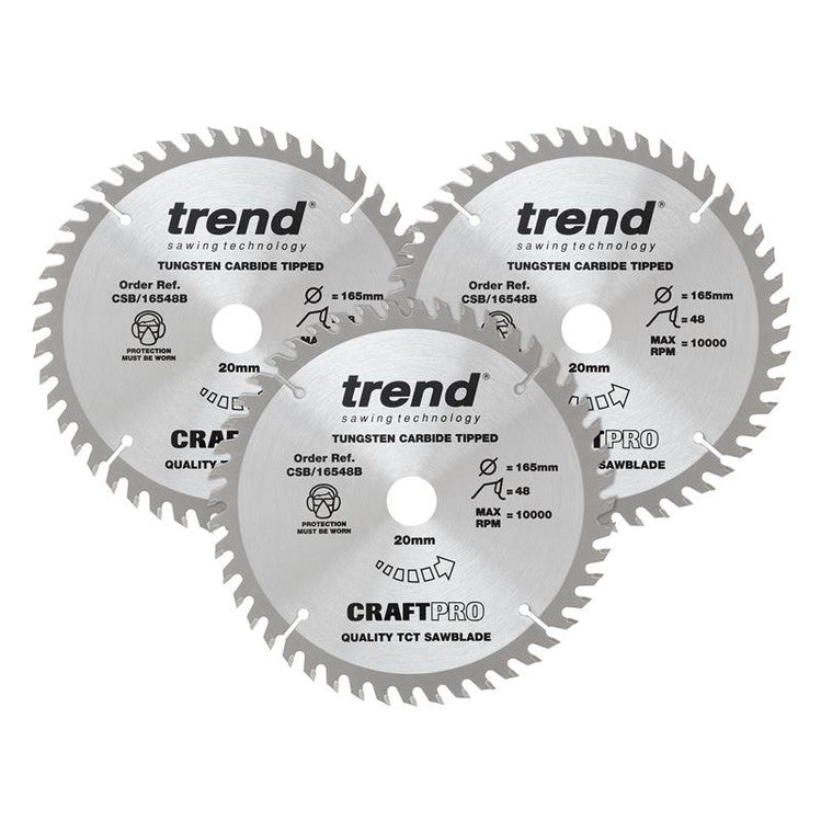 Trend CraftPro Plunge Saw Blade 165 x 20mm x 48T (Pack 3) - Watson Hire