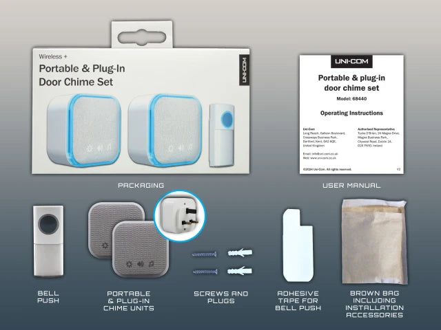 UNI-COM PORTABLE & PLUG-IN DOOR CHIME SET WHITE