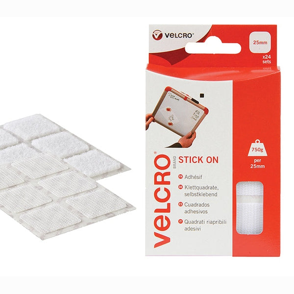 VELCRO® Brand VELCRO® Brand Stick On Squares 25mm White (Pack 24)