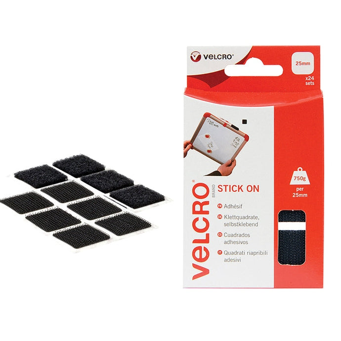 VELCRO® Brand VELCRO® Brand Stick On Squares 25mm Black (Pack 24)
