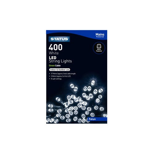 FALUN 400 WHITE LED INDOOR/OUTDOOR MAINS POWERED STRING LIGHTS