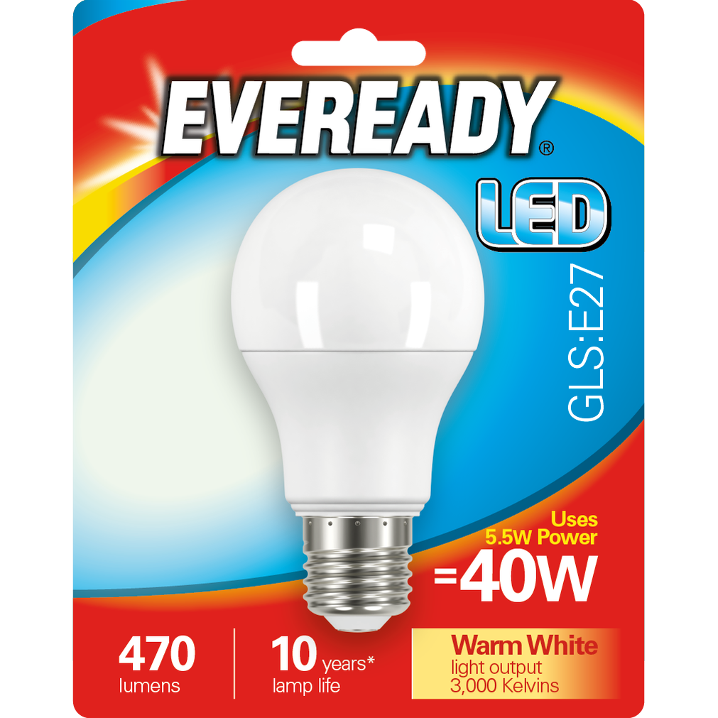 EVEREADY 5.5W (40W) E27 LED GLS 470 LUMENS - Watson Hire
