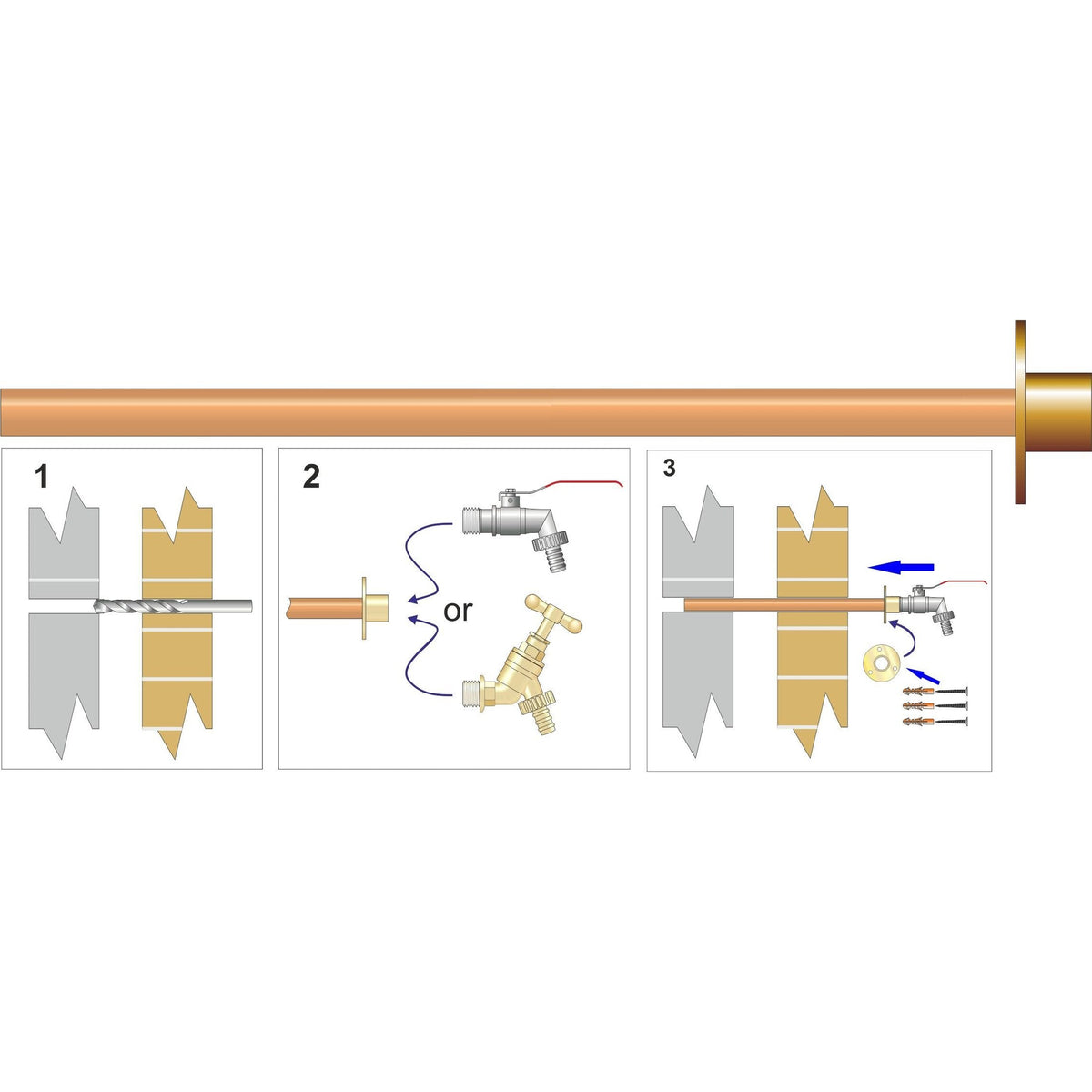 Easy Plumb 1/2" Bibcock Mounting Plate c/w 465cm Copper Tube