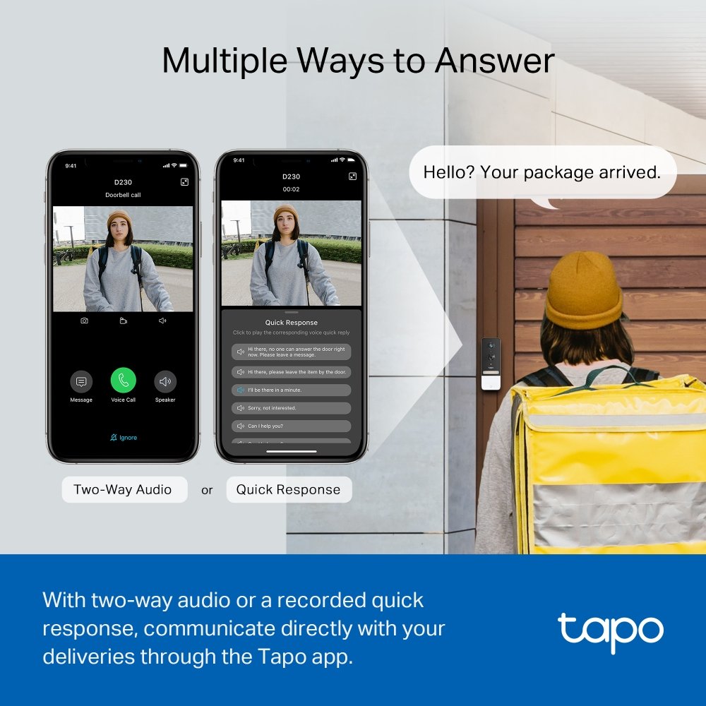 TP LINK 5MP BATTERY SMART AI VIDEO DOORBELL IP64 FULL COLOUR
