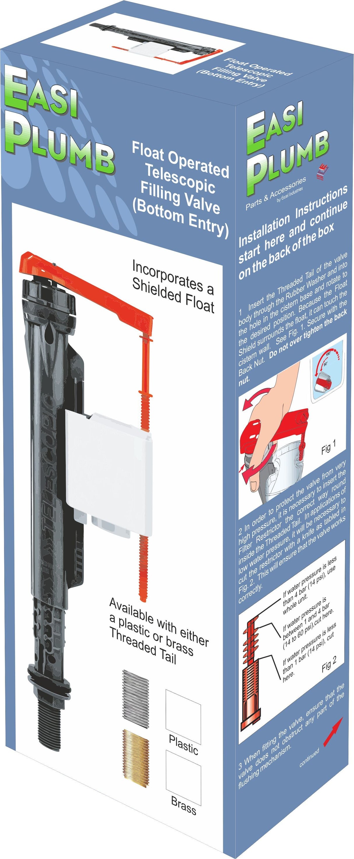 EASY PLUMB 1/2" BRASS TAIL BOTTOM ENTRY FILLING VALVE