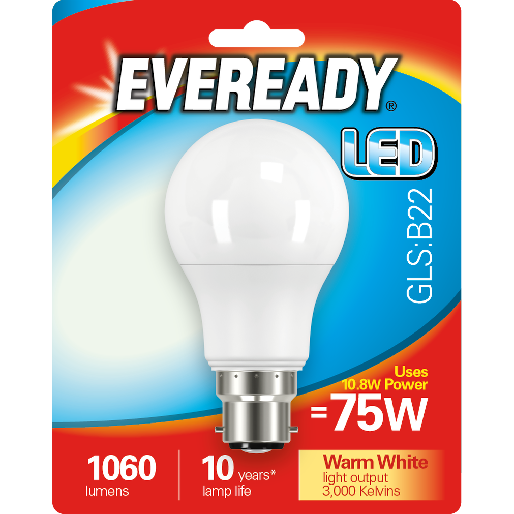 EVEREADY 10.8W (75W) B22 LED GLS 1060 LUMENS
