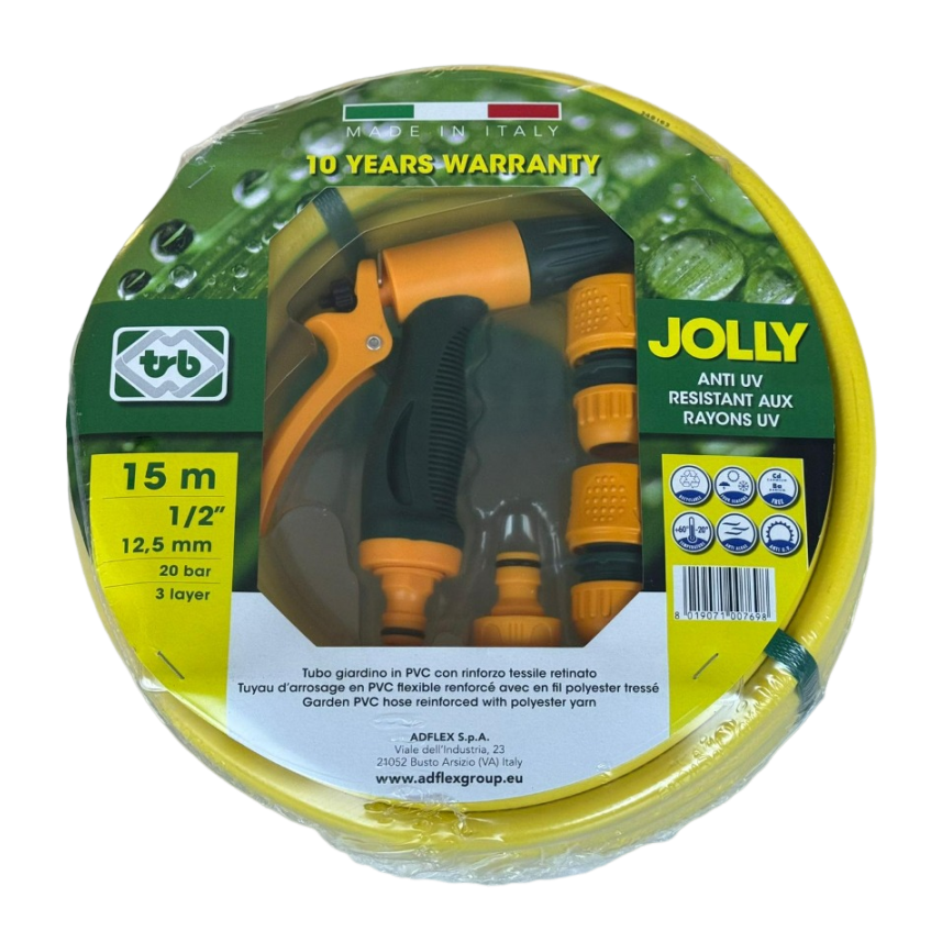 JOLLY 1/2" 15M GARDEN HOSE WITH SPRAY GUN KIT
