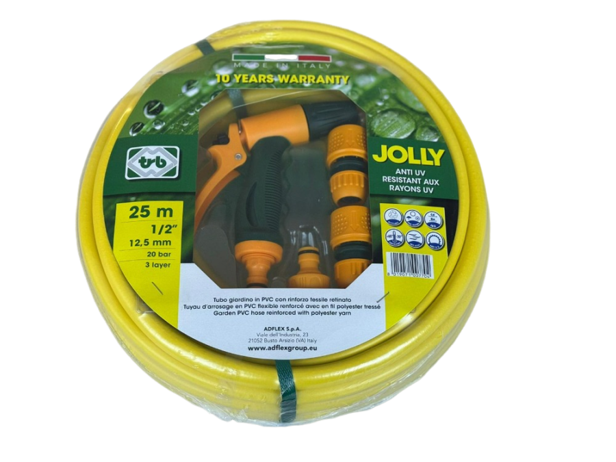 JOLLY 1/2" 25M GARDEN HOSE WITH SPRAY GUN KIT