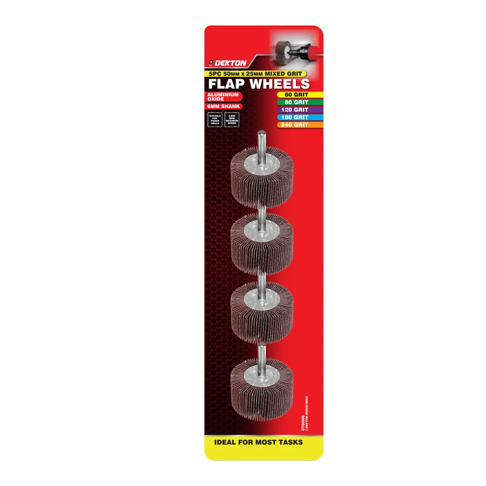 DEKTON 5PC MIXED GRIT 50 X 25MM FLAP WHEELS