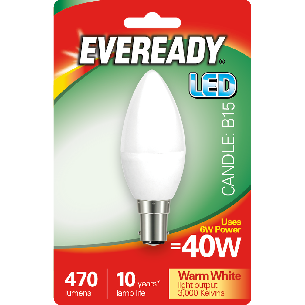 EVEREADY 4.9W (40W) B15 LED CANDLE 470 LUMENS