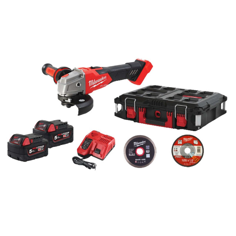 MILWAUKEE M18FSAG125XB100P-502P 18V FUEL 125MM BRAKING GRINDER (2X5.0AH) WITH FREE DISCS