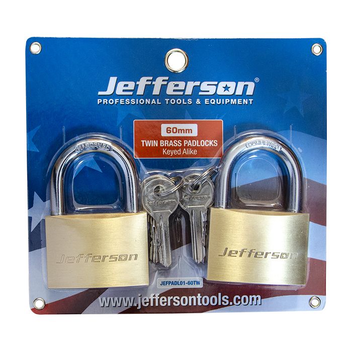 JEFFERSON BRASS PADLOCK 60MM TWIN PACK