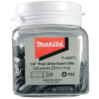 MAKITA 1/4" POZI DRIVE INSERT BITS 25MM (100PCS)