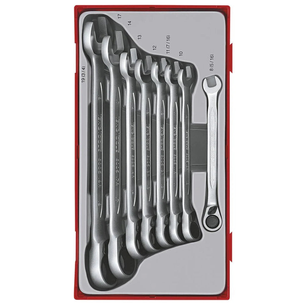 TENG TOOL Spanner Set Combn Rev Ratchet 8pcs