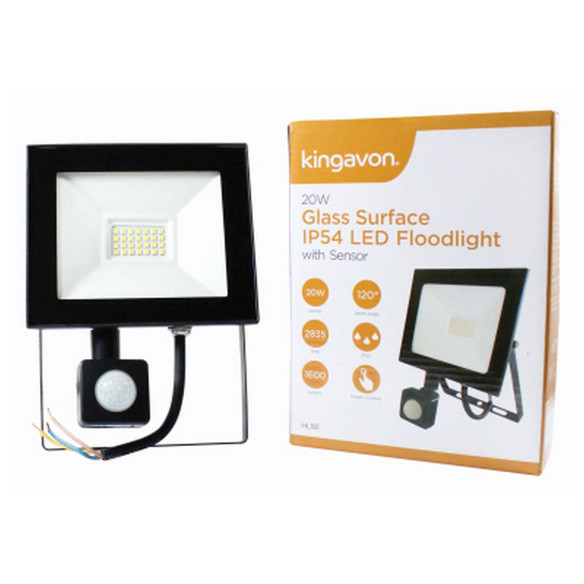 KINGAVON 20W GLASS SURFACE IP54 LED FLOODLIGHT WITH SENSOR BB-HL181
