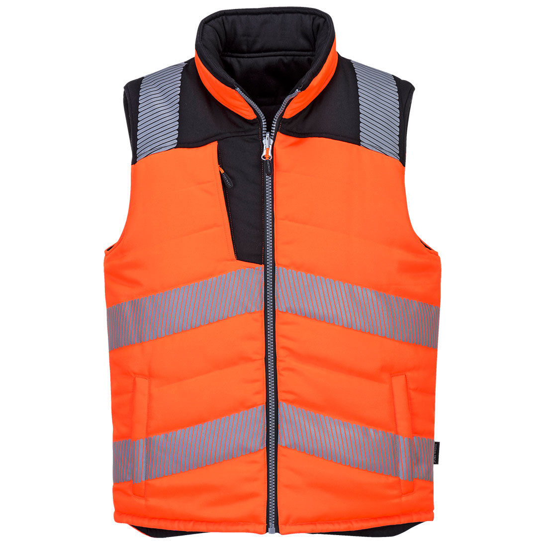 PORTWEST PW3 HI VIS REVERSIBLE BODYWARMER - ORANGE / BLACK